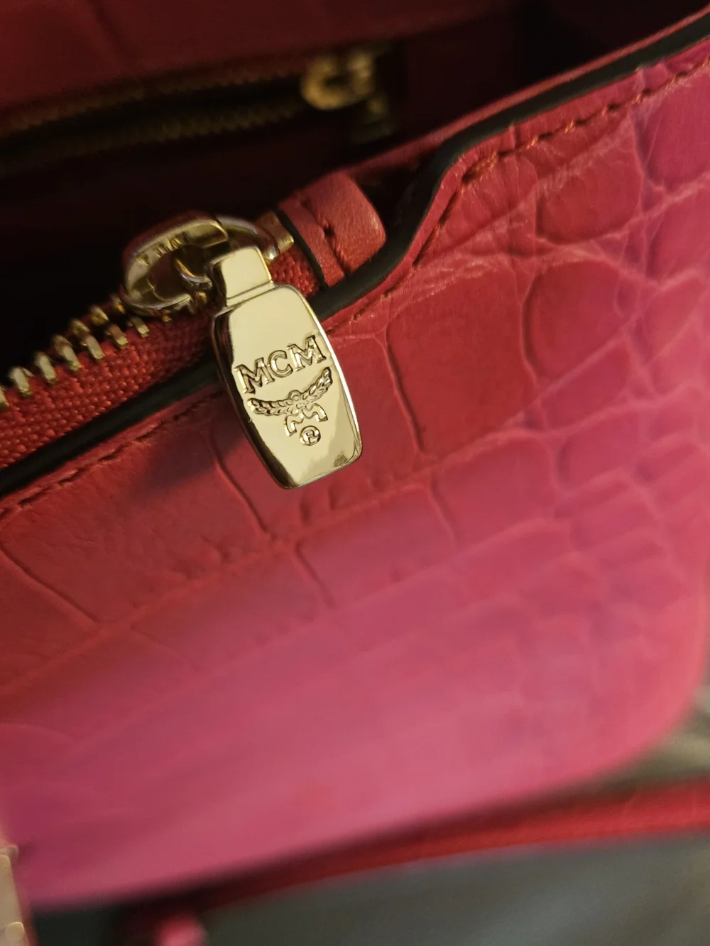 MCM Pink Croc-Embossed Structured Top-Handle Crossbody